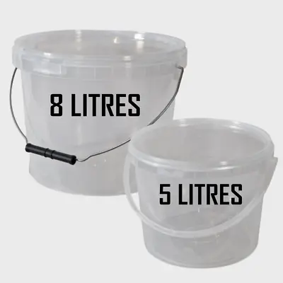 Plastic MultiPurpose Bucket Tub Container Clear W/ Lid Carry Handle 5L 8L • £72.50