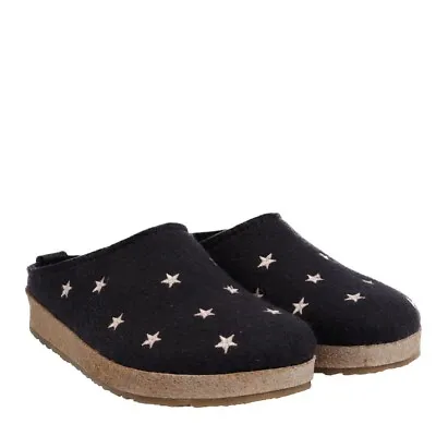 Haflinger Grizzly Women's Slippers In Wool Felt With Stars Blue • £88.52