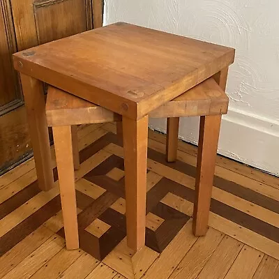 2 Vintage Butcher Block Stacking Side End Tables Hand Crafted Weathered Rustic • $299