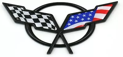 1x 1997 - 2004 Corvette C5 Cross Flags Emblem Badge USA Flag （black） • $17.99