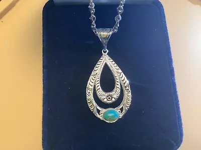 Montana  Silversmith 3inch Tear Drop Pendant Turquoise Stone 22  Chain New W/box • $40.40