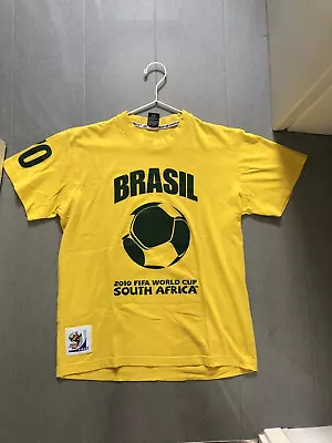 Mens FIFA WORLD CUP 2010 Brazil  T Shirt Yellow Size Small Football South Africa • £8.99