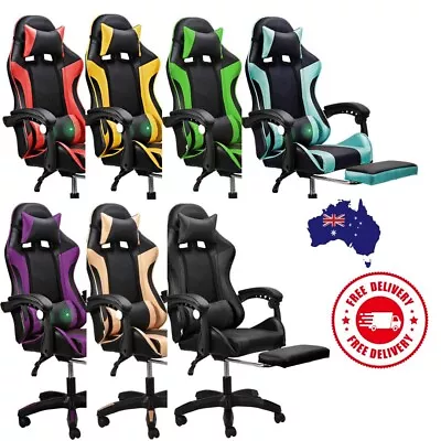 Racing Gaming Office Chair Seat For Work / Study With Headrest Footrest Lumbar • $102.95