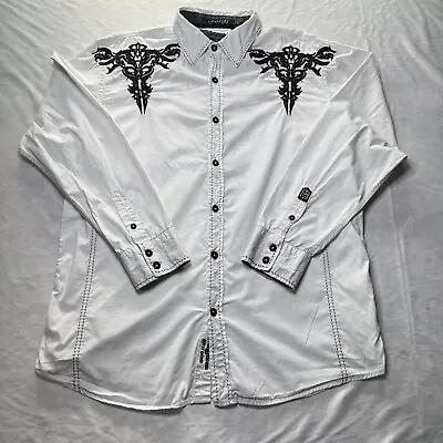 Roar Signature Mens Size L White Long Sleeve Button Up Shirt Embroidered Western • $24