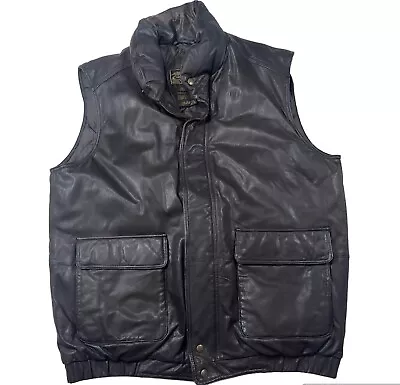 Vtg Eddie Bauer Genuine Leather Goose Down Brown Full Zip Vest Size XL Men M4 • $69.99