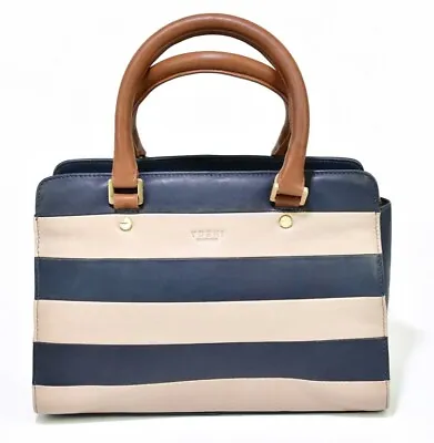 YOSHI Navy And Beige Striped Calf Skin Leather Handbag  • £57