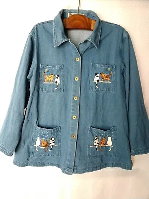 Vintage Passion Denim Barn Coat Chore Jacket Embroidered Cats Large Chest 46  • $34.90