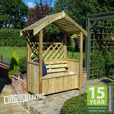 New Wooden Garden Arbour Storage Bench Seat Pressure Treated Patio Furniture • £347.99