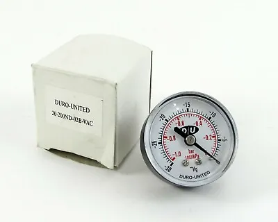 Duro-United 20-200ND-02B-VAC Pressure Gauge - 0 To -1 Bar 100x KPa 0 To -30 Hg • $17.99