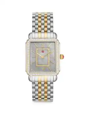 New Michele Deco Ii Diamond Gray Mop Dial Gold Two-tone Watch Mww06x000040 • $1350