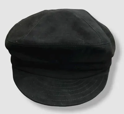 $298 Marzi Firenze Women's Black Leather Suede Newsboy Cap Hat One Size • $95.18