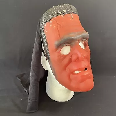 Vintage Red & Black Frankenstein Halloween Mask Plastic With Hood & Strap • $49.99