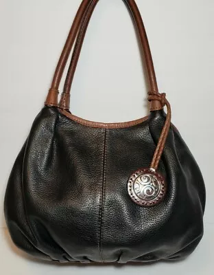 Brighton Tatum London Groove Black Pebbled Leather Shoulder Handbag Hobo $280 • $165