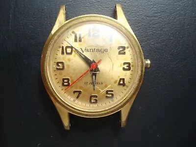 Vintage Vantage Mens Unisex Watch 17 Jewel Manual Wind Up Runs Stops AS IS PARTS • $20