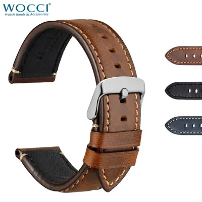 WOCCI Business Casual Style Watch Band 18mm 20mm 22mm 24mm Vintage Leather Strap • $32.99