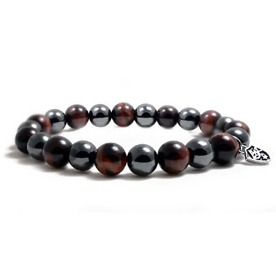 Accents Kingdom Men's 10MM Magnetic Hematite Red Tiger's Eye Bead Bracelet 8.5  • $21.24