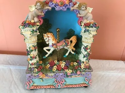 Carousel Music Box Flowers And Cupids Plays Dr. Zhivago Theme - Moving Horse • $24