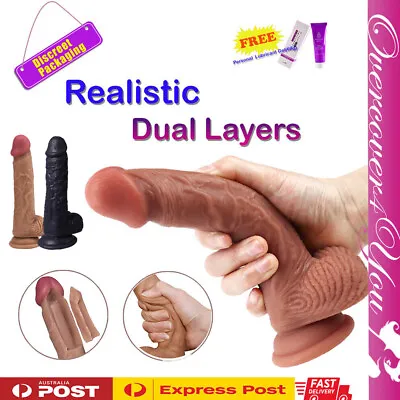 8.2  Realistic Dildo Dong Silicone Penis Cock Suction Strip On Harness Sex Toy • $7.98