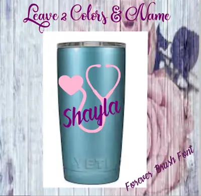  Personalized Monogram Nurse Vinyl Decal For  Tumbler Cups Stethoscope & Name • $3.25