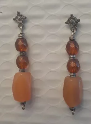 Vintage Estate Silver Carnelian Crystal Dangle Earrings • $17.99