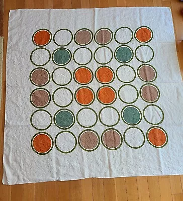 Vintage Linen Tablecloth Retro Circles 57 Inches Square • $39.99