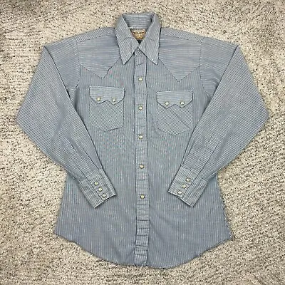 $34.89 • Buy VTG Dee Cee Western Shirt Men 14.5 33 Sawtooth Blue Stripe Chambray Pearl Snap