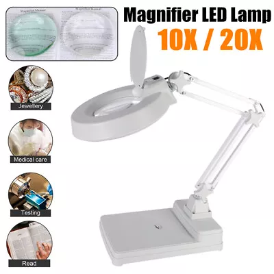 Magnifier LED Lamp 10X 20X Magnifying Glass Desk Table Reading Light With Base • $47.49