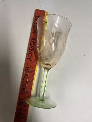 Vtg Depression Wine GLASS DIAMOND OPTIC? WATERMELON WATER GOBLET STEM Pink Green • $25