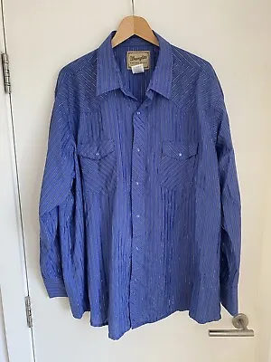 Wrangler Western Long Sleeve Cowboy Shirt Mens 2XL Snap Buttons Silver Sparkle • £20