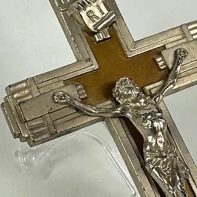 Vintage French Art Deco Small Silver Colour Metal Jesus Cross Religious Crucifix • £14