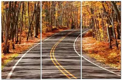 Autumn Road Brown Foliage & Fun Curved Road 12  X 24  3 Piece Canvas Print Set • $79.95