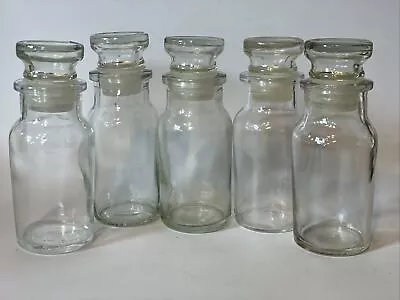 Vintage Set Of 5 Clear Glass Spice Bottles W/Airtight Glass • $8.99