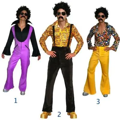 Mens Hippy Hippie 60s 70s Groovy Adult Fancy Dress Costume Shirt & Jumpsuit • £11.99