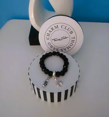 Genuine THOMAS SABO Black Obsidian Charm Bracelet M With Pendants • $185