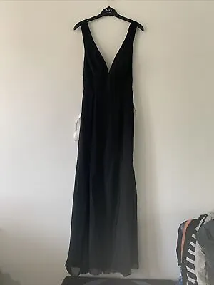 AZAZIE CHRISTIANA A-Line Pleated Chiffon Floor-Length Dress Black Size A6 • £80