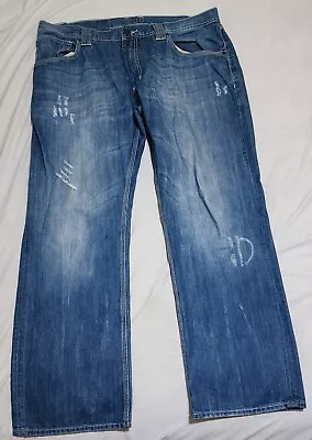 Artful Dodger Jeans Mens 38 Blue Distressed Straight Leg Y2K Baggy Knife Pocket • $22.99