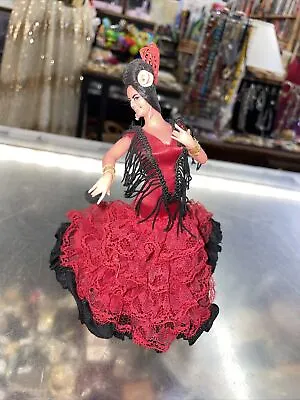 Flamenco Marin Spanish Doll 7” Dancer Spain Lace Red Dress Black • $35