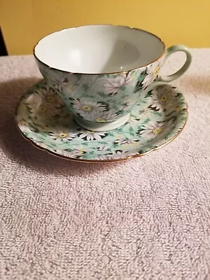 Shelley Green White Daisy Cup & Saucer 13450 / 93 United Kingdom • $19.99