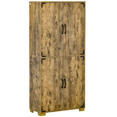 HOMCOM Farmhouse 4-Door Cabinet With Storage Shelves For Bedroom Rustic Wood • £129.99