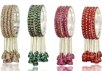 Ethnic Indian Latkan Lac Bangles 4 Pcs Gold Jhumka Bangle Bracelet Women Jewelry • £11.42