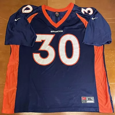 Vintage Denver Broncos Jersey Mens XL Blue Orange Davis #30 USA Made NFL Nike • $33.96