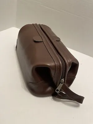 Dark Brown Genuine Leather Zip Cosmetic Bag For Men And Women Travel Organizer  • $19.99