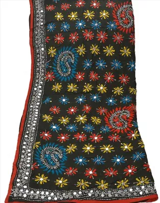 Sanskriti Vintage Blend Georgette Dupatta Long Scarf Ooak Handmade Phulkari Veil • $54.99