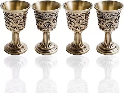 4 Pcs Vintage Hand-Made Metal Embossed Wine Copper Cups Goblet Bronze Water Cup • $39.90