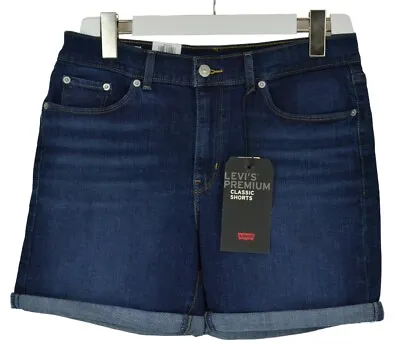 LEVI'S Classic Premium Shorts Women's W28 Denim Whiskers Faded Zip Fly Blue • £29.99