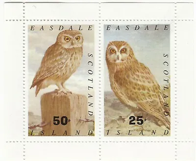 Easdale Island Scotland; Owls Sheetlet MNH 25p & 50p Values • £3