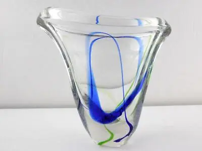 Maastricht Max Verboeket Art Glass Vase Signed On Base Blue Green Clear GOOD • $148.88