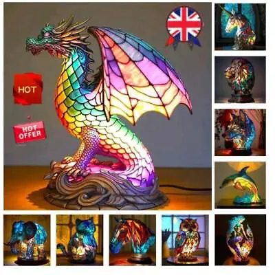 Stained Resin Animal Night Light Resin Stained Glass Bedside Light Home Ornament • £18.71