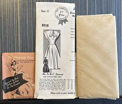 8128 Vintage Mail Order Sewing Pattern Misses Dress 16 Beau Catching Bowed Dress • $14.79