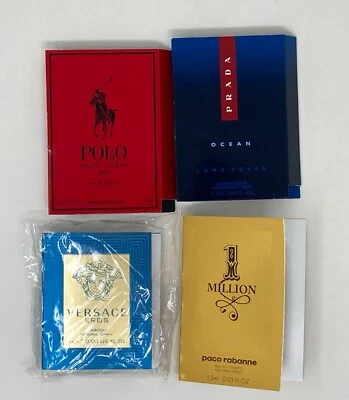 $12.99 • Buy 4 Cologne Sample VIALS Prada Ocean Paco Rabanne Versace EROS Ralph Lauren Polo